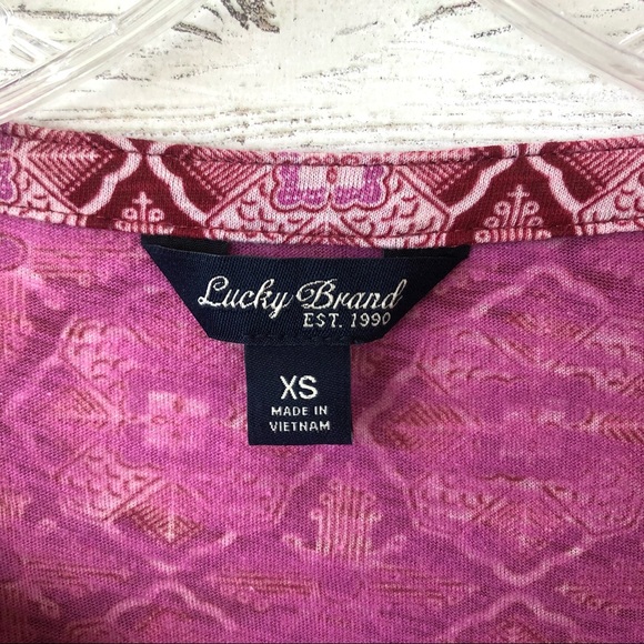 *3/$20* LUCKY BRAND Boho Bandanna V Neck Long Sleeve Floral Tee XS - Picture 4 of 6